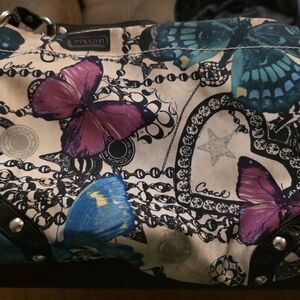 Coach Women's Shoulder Bag - Black and Multicolor Butterfly Print